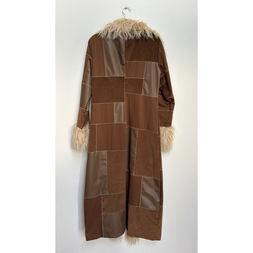 Dolls Kill Current Mood Penny Lane Patchwork Corduroy Faux Leather Long Coat L - Picture 3 of 16